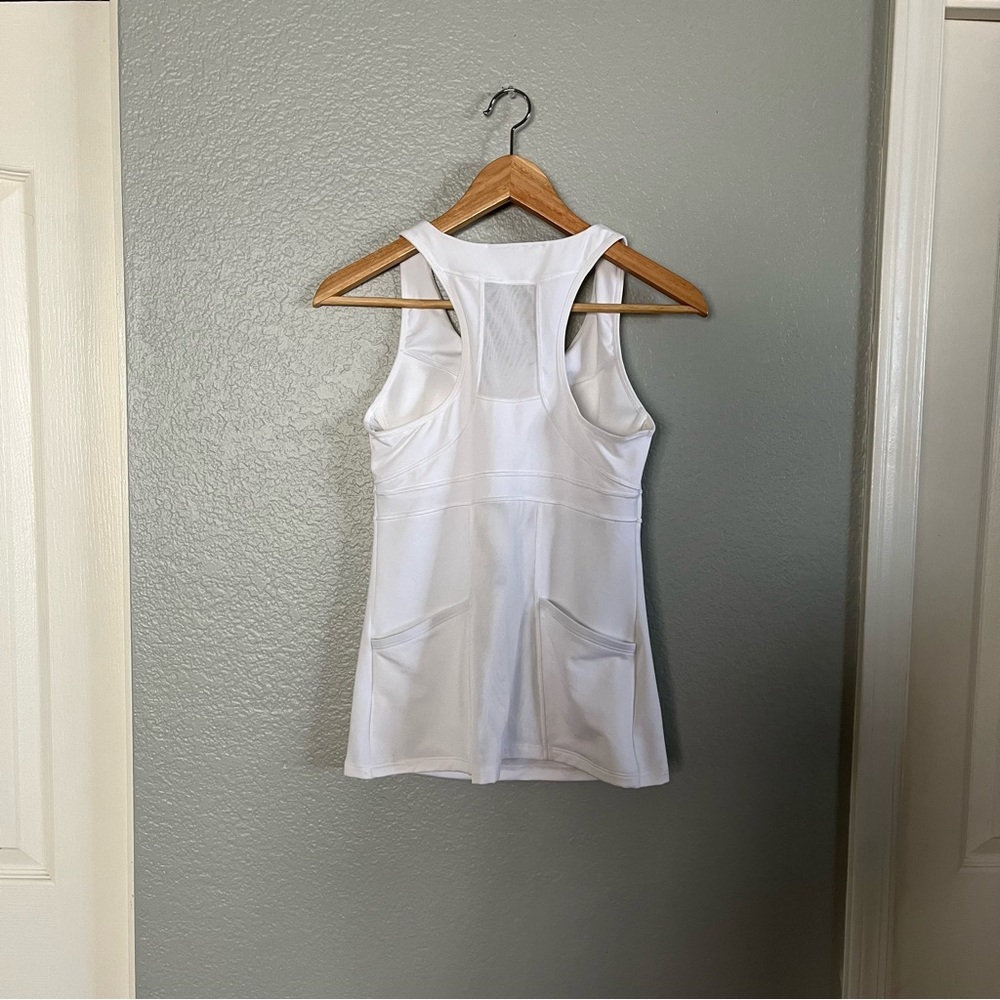 Athleta Workout Top Medium Fuchsia White Tank Racerback Built In Wireless Bra - Picture 3 of 8